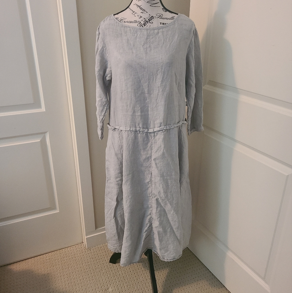 Linen Dress Manuelle Guibal Light Grey A Line Size 1=Size Small Vintage France